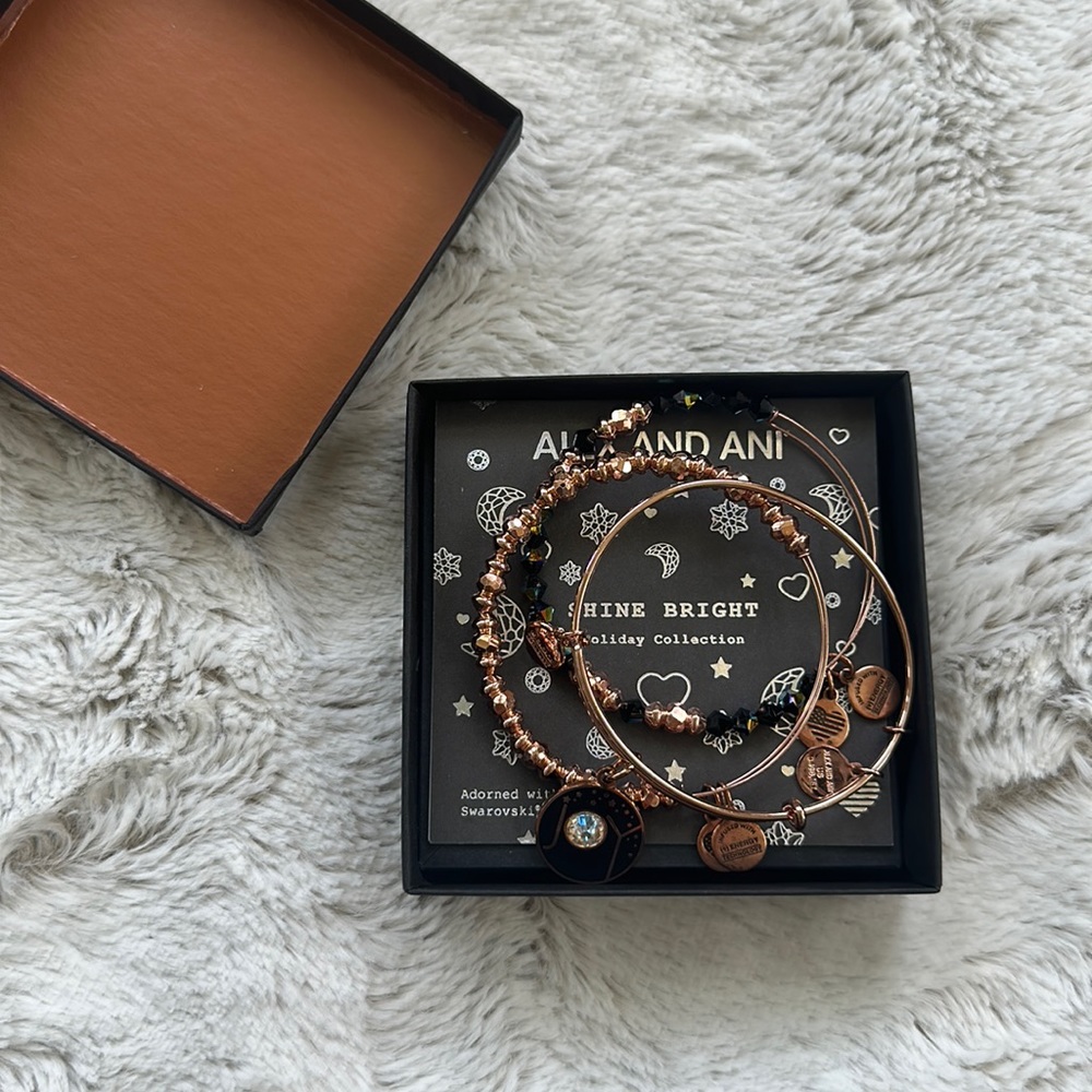 Set of 3 rose gold Alex and Ani bracelets. Perfect condition, never worn.